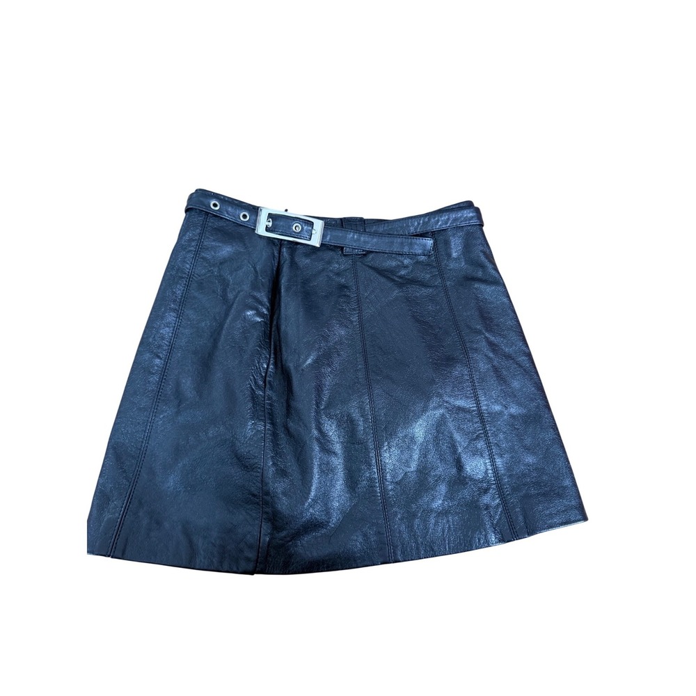 Maxima Wilsons Leather belted black leather mini‎ skirt Y2k retro